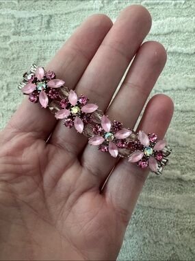 Pink Crystal Floral Stone Stretch Bracelet